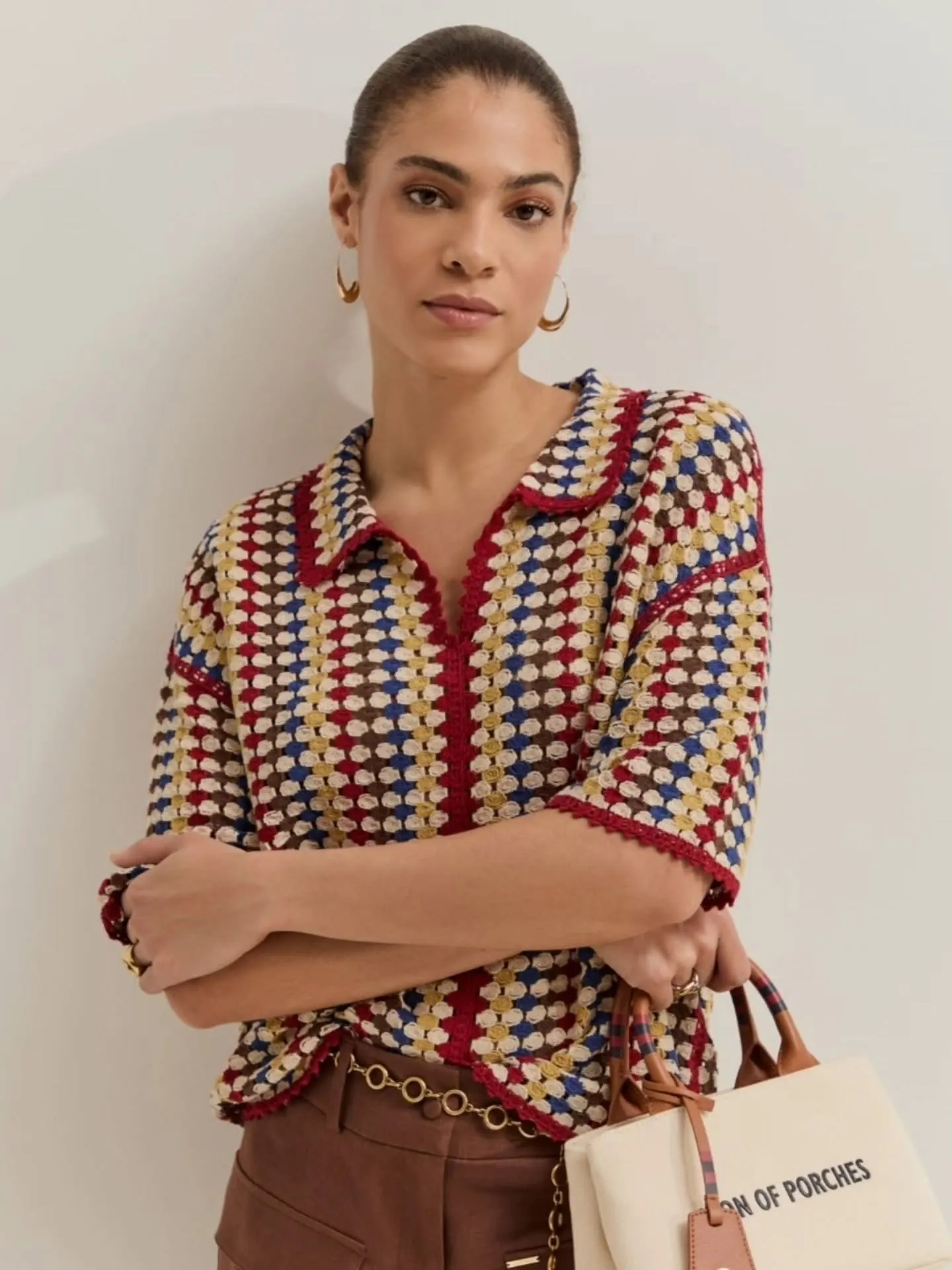 Polo de punto crochet multicolor con bolso — Flaviano Moda