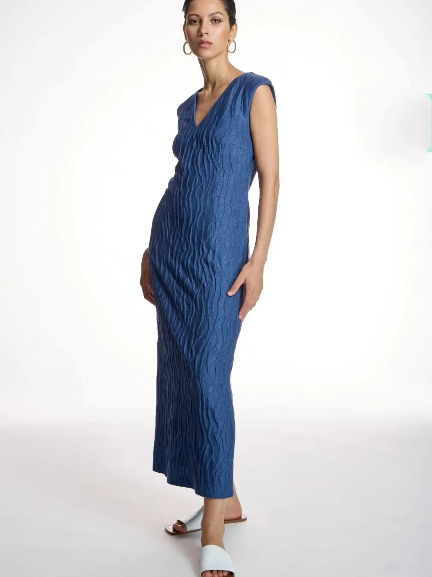 Vestido azul texturizado — Flaviano Moda